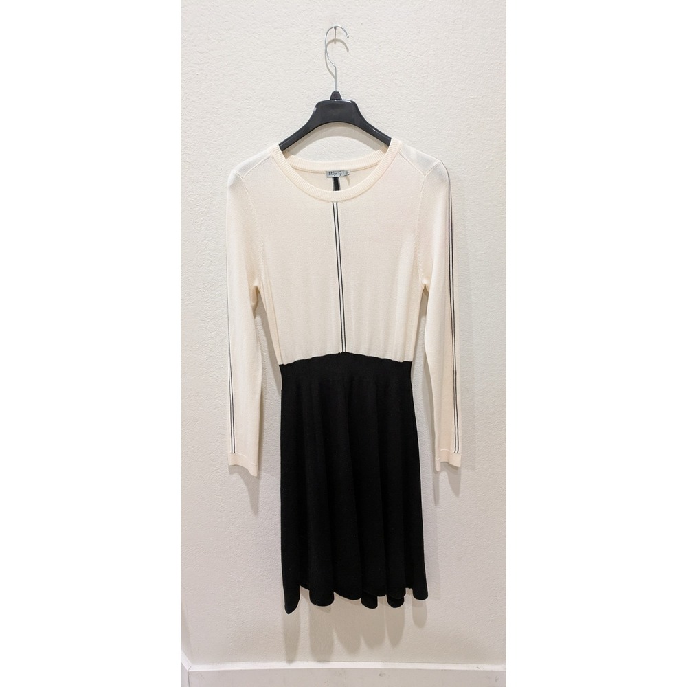 Eliza J Dress Women's Large Black White Knit‎ Long Sleeve Skater Fit & Flare